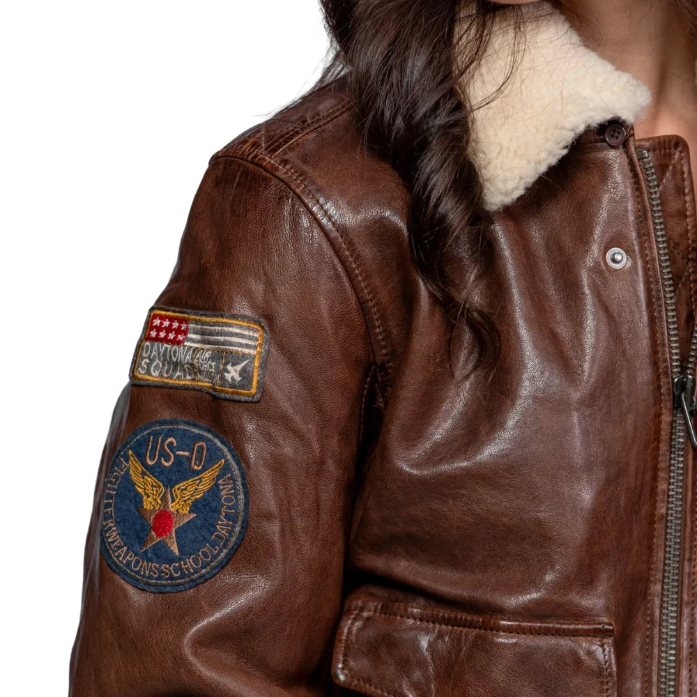 Women’s Shearling Brown USAAF Leather Aviator Jacket