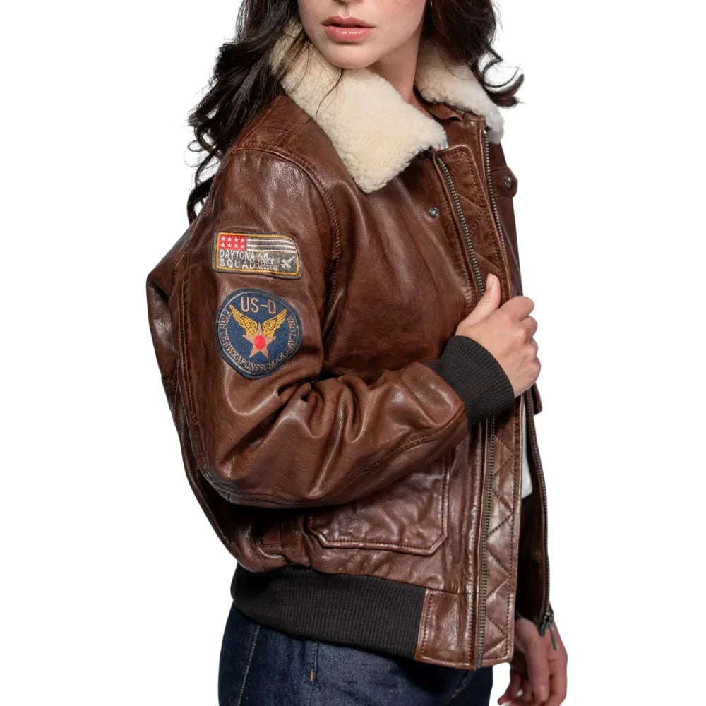 Women’s Shearling Brown USAAF Leather Aviator Jacket