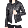 Women’s Classic Black Leather Trucker Jacket