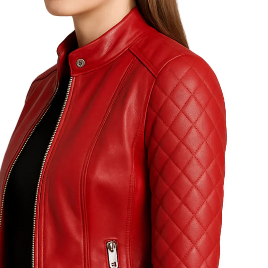 Women's Quilted Real Leather Cafe Racer Jacket